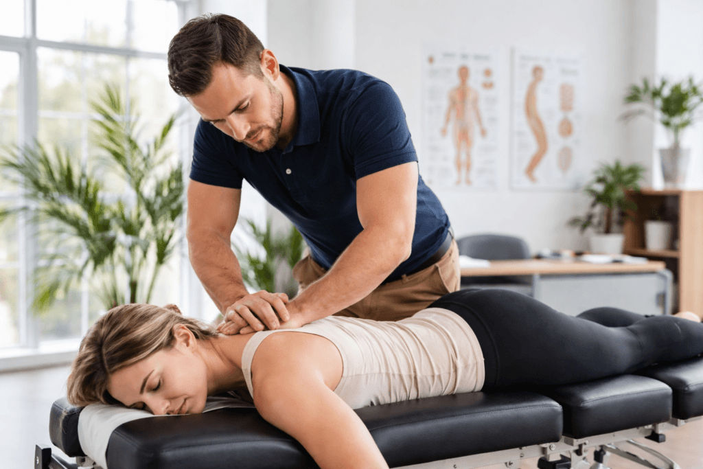 Direct billing chiropractor performing chiropractic adjustment in Langley BC