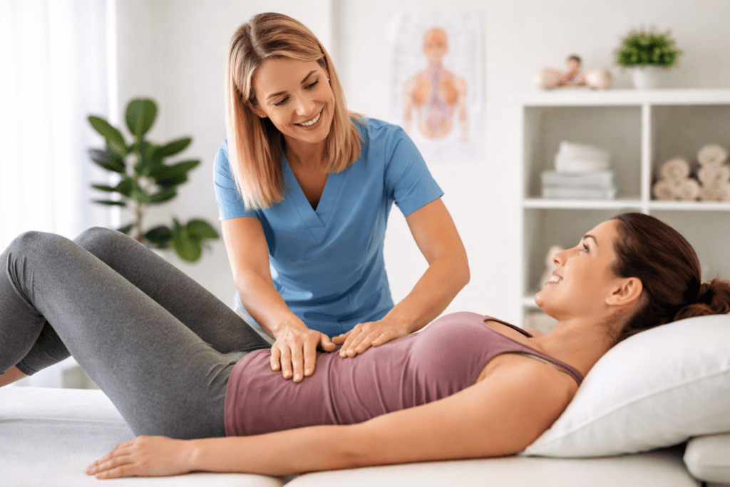 Female patient receiving pelvic floor physiotherapy in Langley clinic