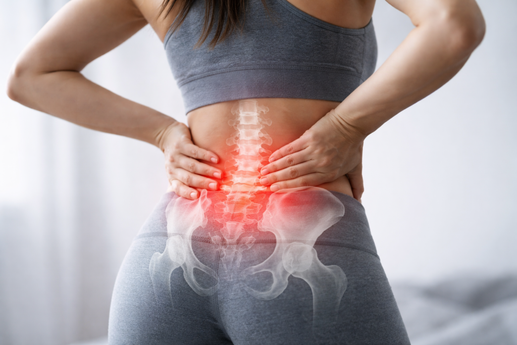 SI joint pain treatment Langley showing sacroiliac joint inflammation in lower back pelvis area