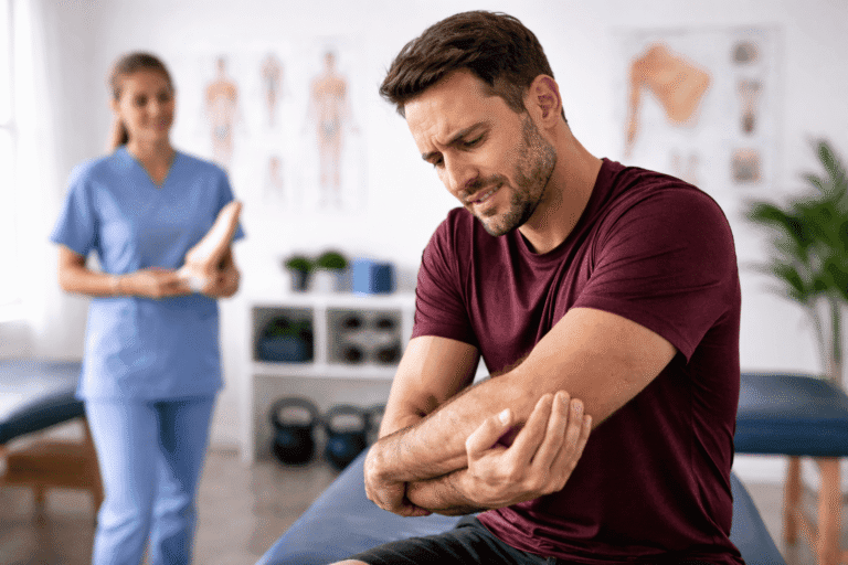 physiotherapy treatment for tricep tendonitis in Langley focusing on posterior elbow pain and triceps tendon rehab