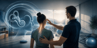 Physiotherapist treating patient for vertigo rehabilitation in Langley clinic