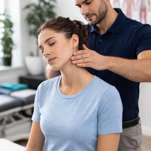 Patient receiving neck pain treatment at Realign Chiro Physio Rehab clinic in Langley BC