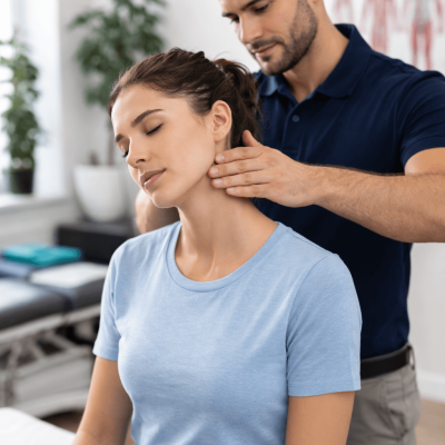 Patient receiving neck pain treatment at Realign Chiro Physio Rehab clinic in Langley BC