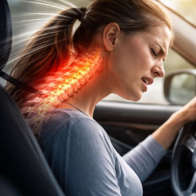 Patient experiencing whiplash neck injury after a motor vehicle accident receiving assessment for rehabilitation treatment in Langley