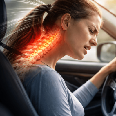Patient experiencing whiplash neck injury after a motor vehicle accident receiving assessment for rehabilitation treatment in Langley